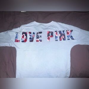 PINK Victoria's Secret Light Blue Tee with Floral Logo
